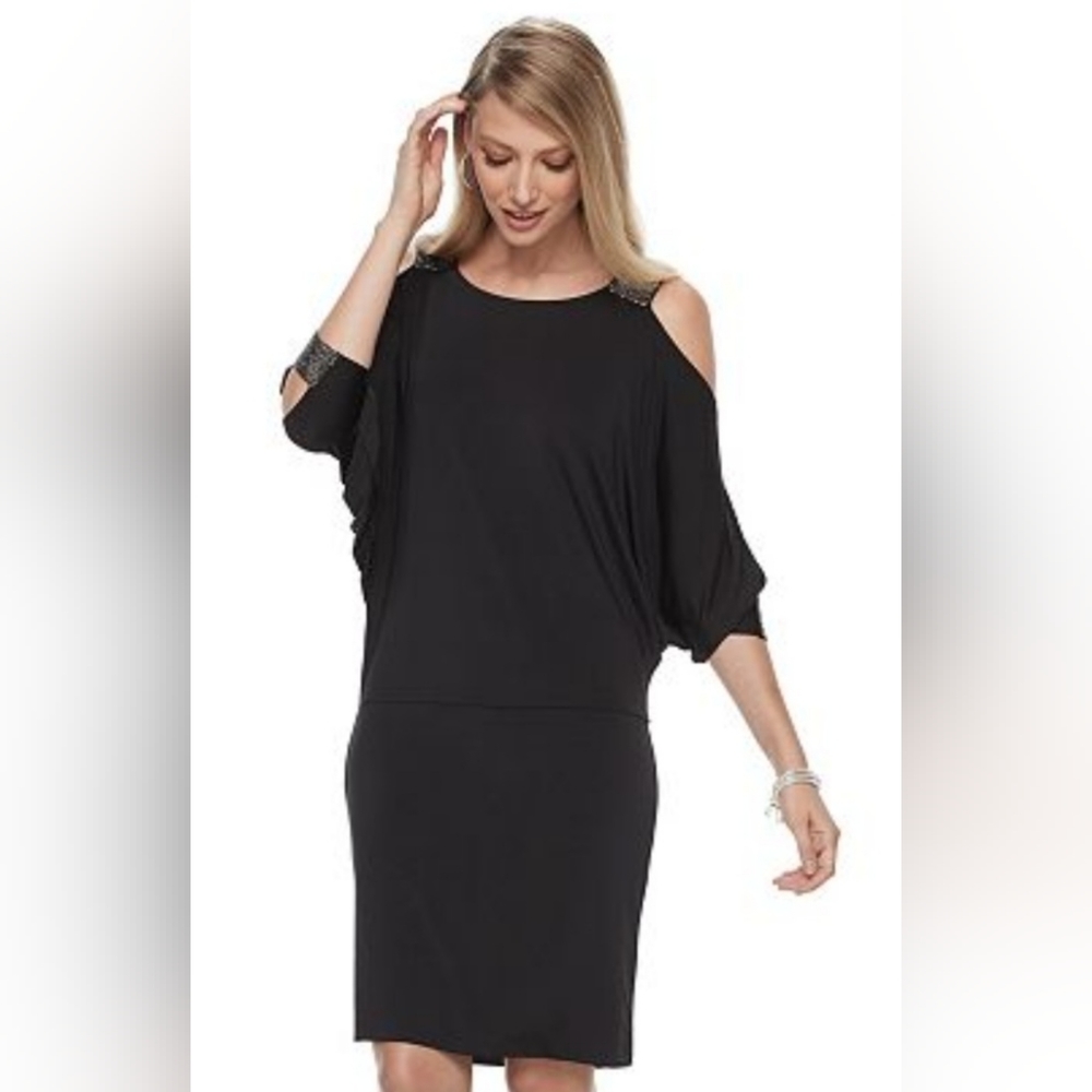 Jennifer Lopez, NWOT, Black, Cold Shoulder, Dolman Sleeve, Rhinestones, Size XXL